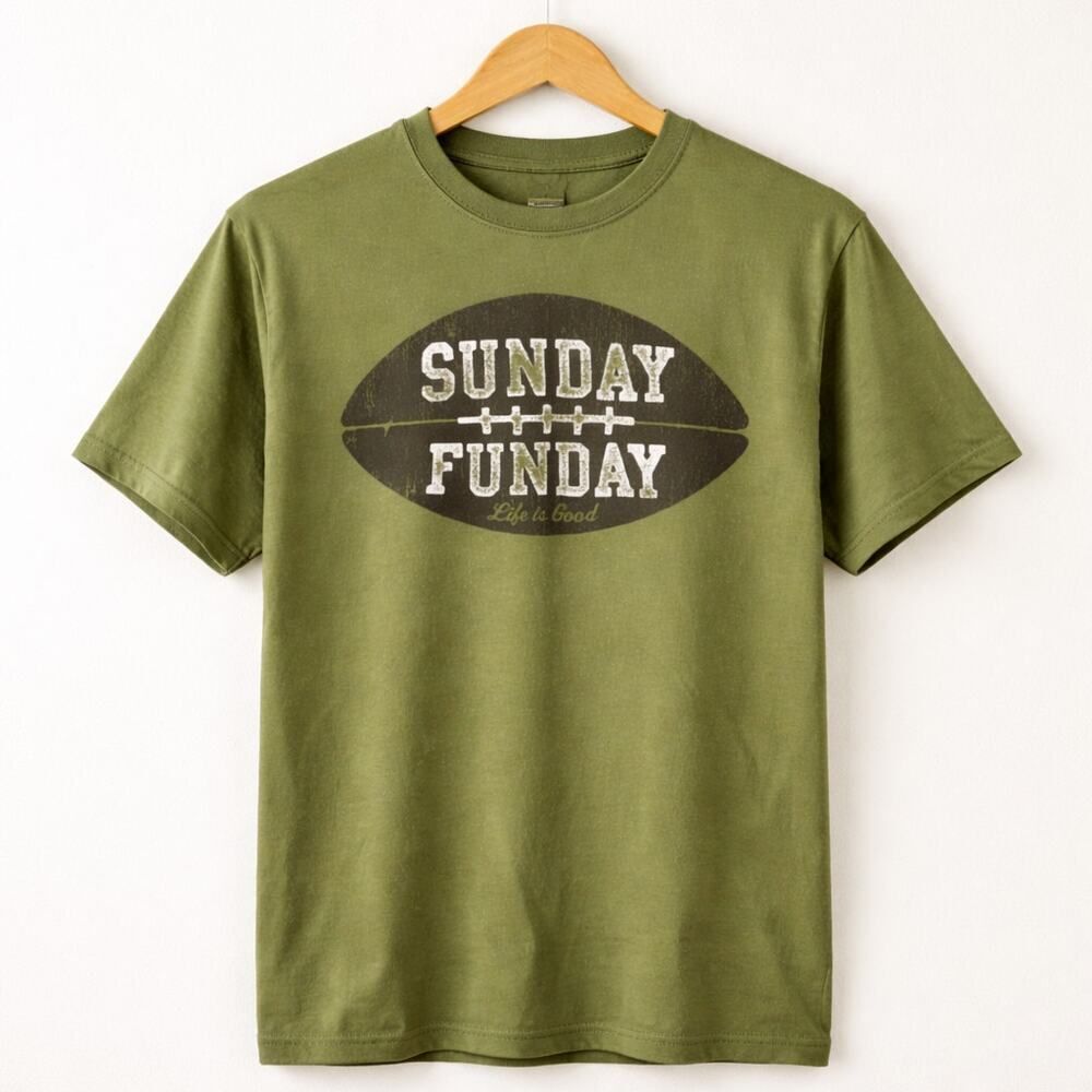 Life is Good Men’s Sunday Funday Green Short Sleeve Graphic Shirt Tee T-Shirt L